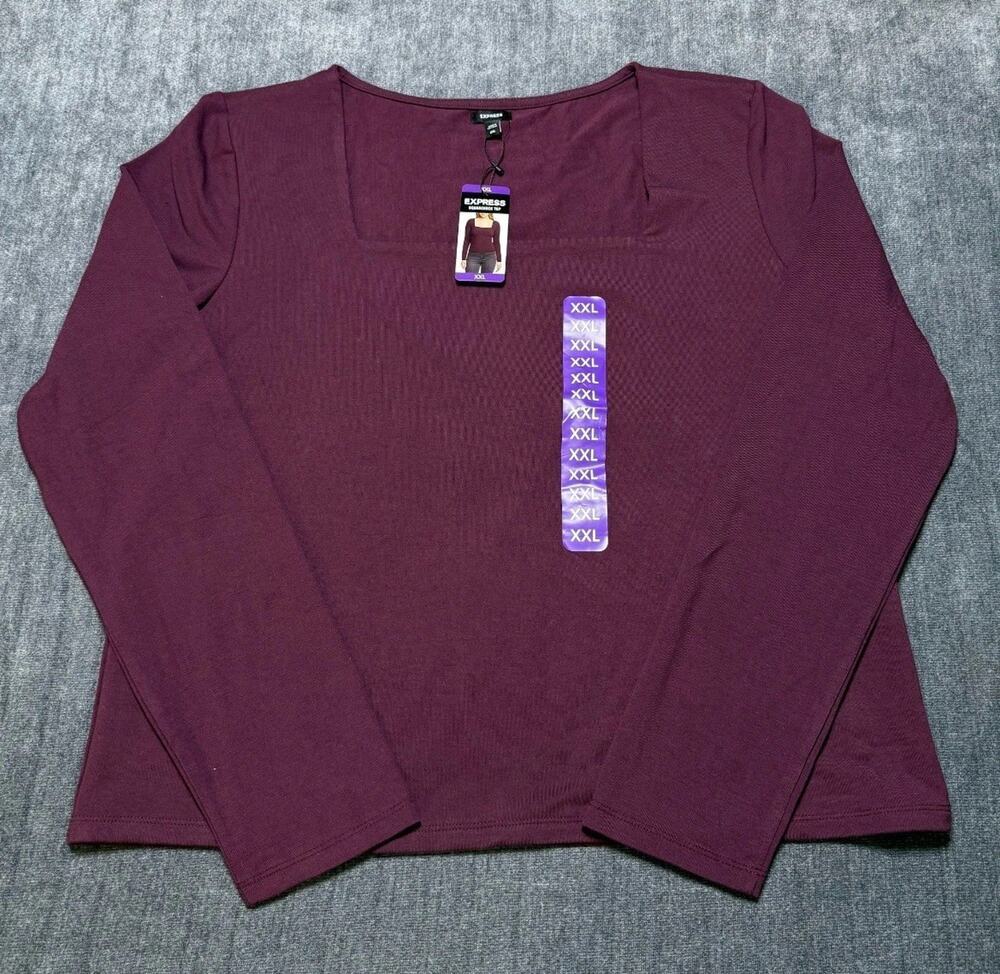 Express Square Neck Top Women's 2XL Purple Soft Stretch Long Sleeve Casual Wear